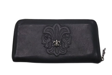 CHROME HEARTS クロムハーツ 長財布 BSフレア ウォレットダガー ラウンドジップ レザー ブラック シルバー925 美品 中古 4c074300