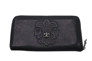 CHROME HEARTS クロムハーツ 長財布 BSフレア ウォレットダガー ラウンドジップ レザー ブラック シルバー925 美品 中古 4c074300