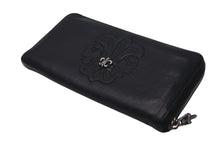 Load image into Gallery viewer, CHROME HEARTS クロムハーツ 長財布 BSフレア ウォレットダガー ラウンドジップ レザー ブラック シルバー925 美品 中古 4c074300
