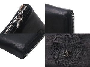 CHROME HEARTS クロムハーツ 長財布 BSフレア ウォレットダガー ラウンドジップ レザー ブラック シルバー925 美品 中古 4c074300
