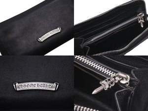CHROME HEARTS クロムハーツ 長財布 BSフレア ウォレットダガー ラウンドジップ レザー ブラック シルバー925 美品 中古 4c074300