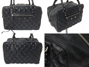 BALENCIAGA バレンシアガ マトラッセ シティ ハンドバッグ ブラック カーフ シルバー金具 ミニボストン 鞄 168031 美品 中古 4c074324