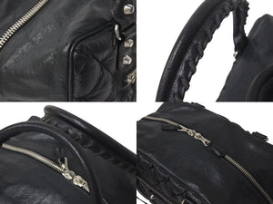 BALENCIAGA バレンシアガ マトラッセ シティ ハンドバッグ ブラック カーフ シルバー金具 ミニボストン 鞄 168031 美品 中古 4c074324