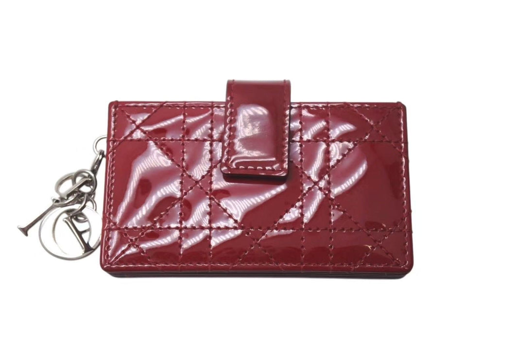 極美品 CHRISTIAN DIOR クリスチャンディオール カードケース 25MA 0146 スペイン製 エナメル メタル レッド シルバー金具 中古 4c074334