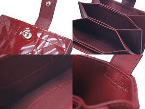 極美品 CHRISTIAN DIOR クリスチャンディオール カードケース 25MA 0146 スペイン製 エナメル メタル レッド シルバー金具 中古 4c074334