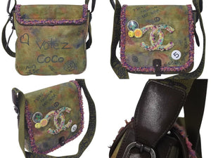 極美品 CHANEL シャネル エンブロイダリー グラフィティ ショルダーバッグ A92789 ココマーク 20番台 カーキ 中古 4c074344