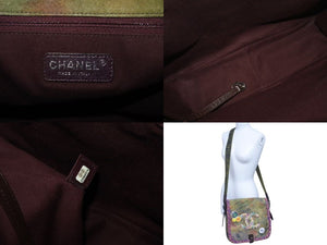 極美品 CHANEL シャネル エンブロイダリー グラフィティ ショルダーバッグ A92789 ココマーク 20番台 カーキ 中古 4c074344