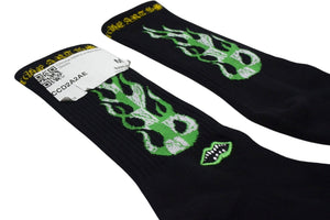新品未使用 CHROME HEARTS クロムハーツ 靴下 マッティボーイ ファイヤー ソックス ロゴ刺繍 ブラック グリーン 中古 4c074347