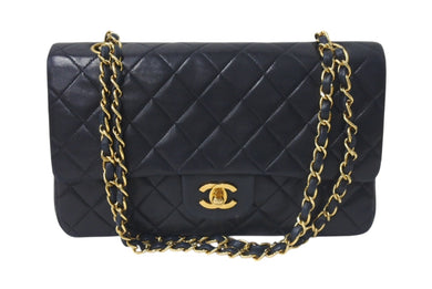 CHANEL シャネル マトラッセ25 Wフラップ Wチェーンショルダーバッグ 4番台 ラムスキン ココマーク ブラック ゴールド金具 美品 中古 4c074354