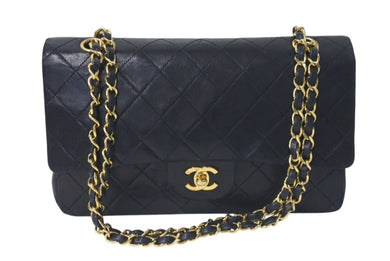 CHANEL シャネル マトラッセ25 Wフラップ Wチェーンショルダーバッグ 1番台 ラムスキン ココマーク ブラック ゴールド金具 美品 中古 4c074396