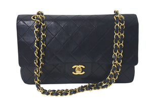 CHANEL シャネル マトラッセ25 Wフラップ Wチェーンショルダーバッグ 1番台 ラムスキン ココマーク ブラック ゴールド金具 美品 中古 4c074396