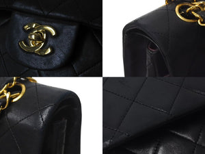 CHANEL シャネル マトラッセ25 Wフラップ Wチェーンショルダーバッグ 1番台 ラムスキン ココマーク ブラック ゴールド金具 美品 中古 4c074396
