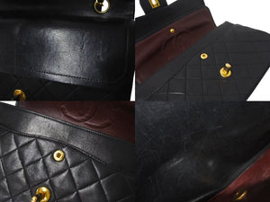 CHANEL シャネル マトラッセ25 Wフラップ Wチェーンショルダーバッグ 1番台 ラムスキン ココマーク ブラック ゴールド金具 美品 中古 4c074396