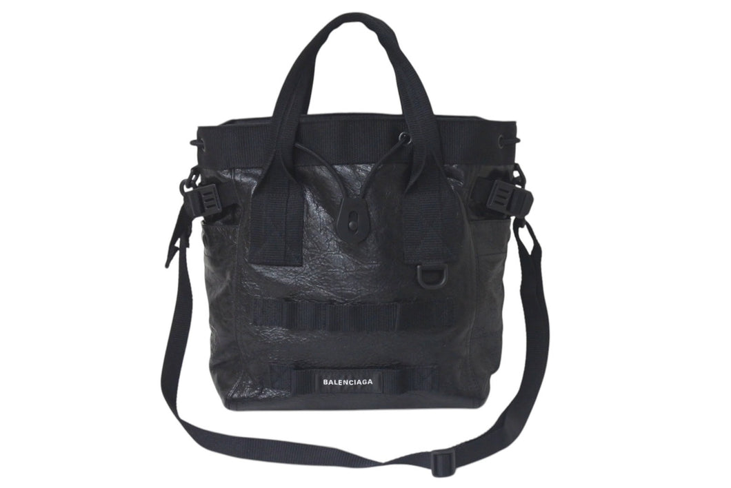 極美品 BALENCIAGA バレンシアガ ARMY SMALL TOTE アーミースモールトートバッグ アリーナラムスキン ナイロン 中古 4c074400