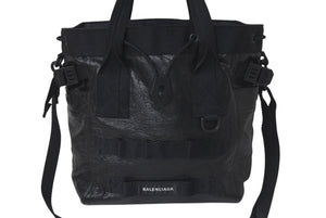 極美品 BALENCIAGA バレンシアガ ARMY SMALL TOTE アーミースモールトートバッグ アリーナラムスキン ナイロン 中古 4c074400