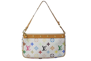 極美品 LOUIS VUITTON ルイヴィトン モノグラム マルチカラー ポシェット アクセソワール アクセサリーポーチ M92649 村上隆 ホワイト 中古 4c074410