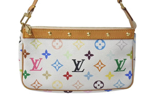 極美品 LOUIS VUITTON ルイヴィトン モノグラム マルチカラー ポシェット アクセソワール アクセサリーポーチ M92649 村上隆 ホワイト 中古 4c074410