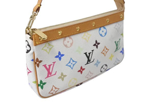 極美品 LOUIS VUITTON ルイヴィトン モノグラム マルチカラー ポシェット アクセソワール アクセサリーポーチ M92649 村上隆 ホワイト 中古 4c074410