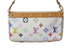 極美品 LOUIS VUITTON ルイヴィトン モノグラム マルチカラー ポシェット アクセソワール アクセサリーポーチ M92649 村上隆 ホワイト 中古 4c074410