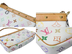 極美品 LOUIS VUITTON ルイヴィトン モノグラム マルチカラー ポシェット アクセソワール アクセサリーポーチ M92649 村上隆 ホワイト 中古 4c074410