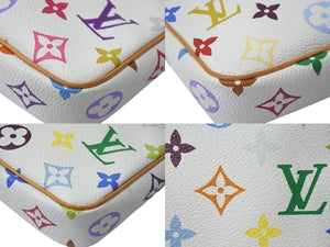 極美品 LOUIS VUITTON ルイヴィトン モノグラム マルチカラー ポシェット アクセソワール アクセサリーポーチ M92649 村上隆 ホワイト 中古 4c074410