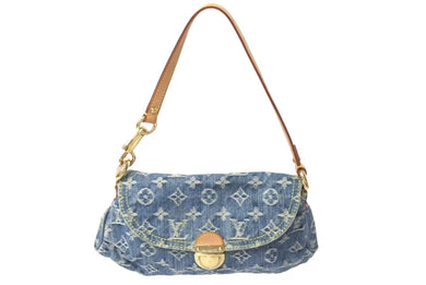 LOUIS VUITTON ルイヴィトン ミニプリーティ ハンドバッグ M95050 モノグラムデニム レザー ブルー 美品 中古 4c074418