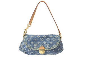 LOUIS VUITTON ルイヴィトン ミニプリーティ ハンドバッグ M95050 モノグラムデニム レザー ブルー 美品 中古 4c074418