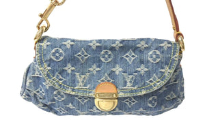 LOUIS VUITTON ルイヴィトン ミニプリーティ ハンドバッグ M95050 モノグラムデニム レザー ブルー 美品 中古 4c074418
