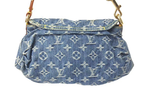 LOUIS VUITTON ルイヴィトン ミニプリーティ ハンドバッグ M95050 モノグラムデニム レザー ブルー 美品 中古 4c074418