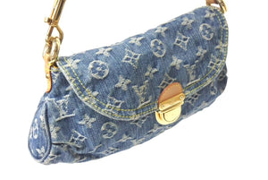 LOUIS VUITTON ルイヴィトン ミニプリーティ ハンドバッグ M95050 モノグラムデニム レザー ブルー 美品 中古 4c074418