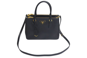 以前同様 PRADA プラダ ガレリア ハンドバッグ ショルダーバッグ ミディアム 1BA863 サフィアーノレザー ブラック ゴールド金具 中古 4c074435 