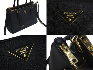 以前同様 PRADA プラダ ガレリア ハンドバッグ ショルダーバッグ ミディアム 1BA863 サフィアーノレザー ブラック ゴールド金具 中古 4c074435 