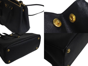 以前同様 PRADA プラダ ガレリア ハンドバッグ ショルダーバッグ ミディアム 1BA863 サフィアーノレザー ブラック ゴールド金具 中古 4c074435 