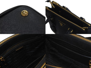 以前同様 PRADA プラダ ガレリア ハンドバッグ ショルダーバッグ ミディアム 1BA863 サフィアーノレザー ブラック ゴールド金具 中古 4c074435 