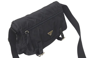 PRADA プラダショルダーバッグ テスート イタリア製 ナイロン レザー ブラック シルバー金具 美品 中古 4c074444 
