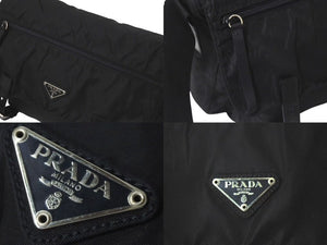 PRADA プラダショルダーバッグ テスート イタリア製 ナイロン レザー ブラック シルバー金具 美品 中古 4c074444 