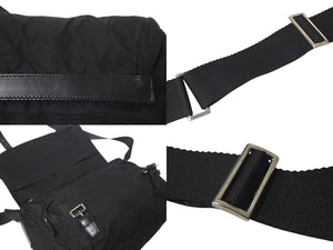 PRADA プラダショルダーバッグ テスート イタリア製 ナイロン レザー ブラック シルバー金具 美品 中古 4c074444 