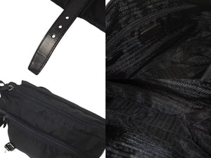 PRADA プラダショルダーバッグ テスート イタリア製 ナイロン レザー ブラック シルバー金具 美品 中古 4c074444 