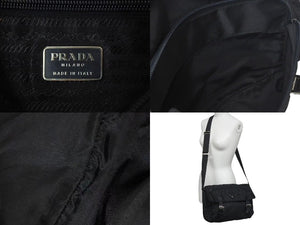PRADA プラダショルダーバッグ テスート イタリア製 ナイロン レザー ブラック シルバー金具 美品 中古 4c074444 