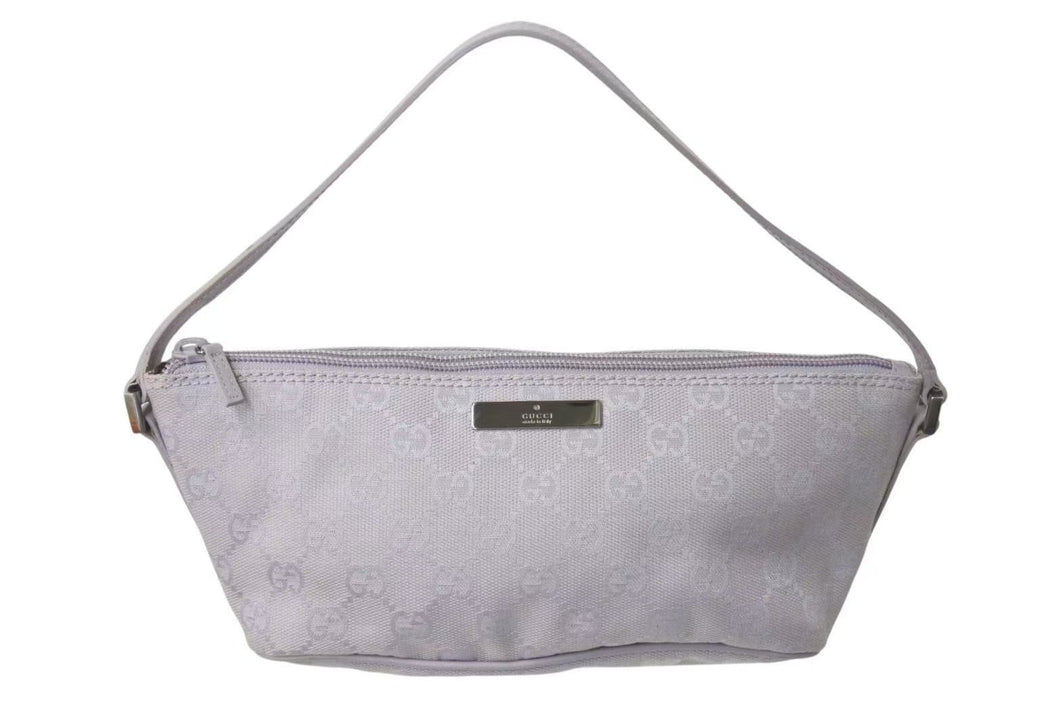 GUCCI グッチ GG柄 ワンショルダーバッグ ポーチ 07198 イタリア製 キャンバス レザー パープル シルバー金具 美品 中古 4c074448