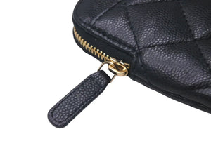 極美品 CHANEL シャネル マトラッセ コンパクトウォレット コインケース 30番台 キャビアスキン ブラック ゴールド金具 中古 4c074452
