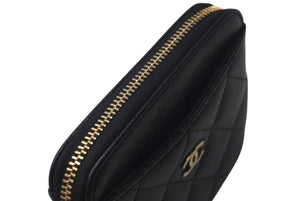 極美品 CHANEL シャネル マトラッセ コンパクトウォレット コインケース 30番台 キャビアスキン ブラック ゴールド金具 中古 4c074452