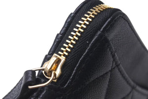 極美品 CHANEL シャネル マトラッセ コンパクトウォレット コインケース 30番台 キャビアスキン ブラック ゴールド金具 中古 4c074452
