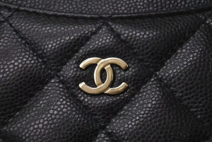 極美品 CHANEL シャネル マトラッセ コンパクトウォレット コインケース 30番台 キャビアスキン ブラック ゴールド金具 中古 4c074452