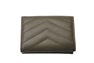 極美品 SAINT LAURENT サンローラン 三つ折り財布 オリガミ マトラッセ タイニーウォレット カーキ ゴールド金具 中古 4c074454 