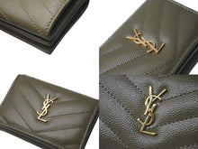 画像をギャラリービューアに読み込む, 極美品 SAINT LAURENT サンローラン 三つ折り財布 オリガミ マトラッセ タイニーウォレット カーキ ゴールド金具 中古 4c074454 
