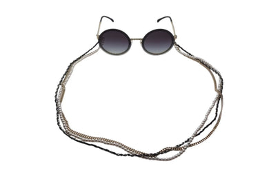 CHANEL シャネル 3連チェーン サングラス パール レザー ブラック レザー GP メタル OCH4245 ゴールド金具 中古 4c074460