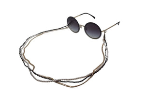 CHANEL シャネル 3連チェーン サングラス パール レザー ブラック レザー GP メタル OCH4245 ゴールド金具 中古 4c074460