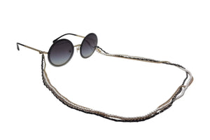 CHANEL シャネル 3連チェーン サングラス パール レザー ブラック レザー GP メタル OCH4245 ゴールド金具 中古 4c074460