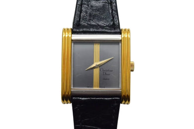 Christian Dior クリスチャンディオール 腕時計 SWISS MADE GP メタル レザー ブラック ゴールド金具 美品 中古 4c074466